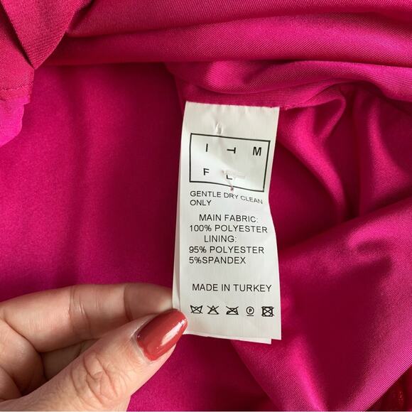 In The Mood For Love Lina Hot Pink Barbie Sequin Ruched Button Up Mini Dress M - Picture 9 of 16